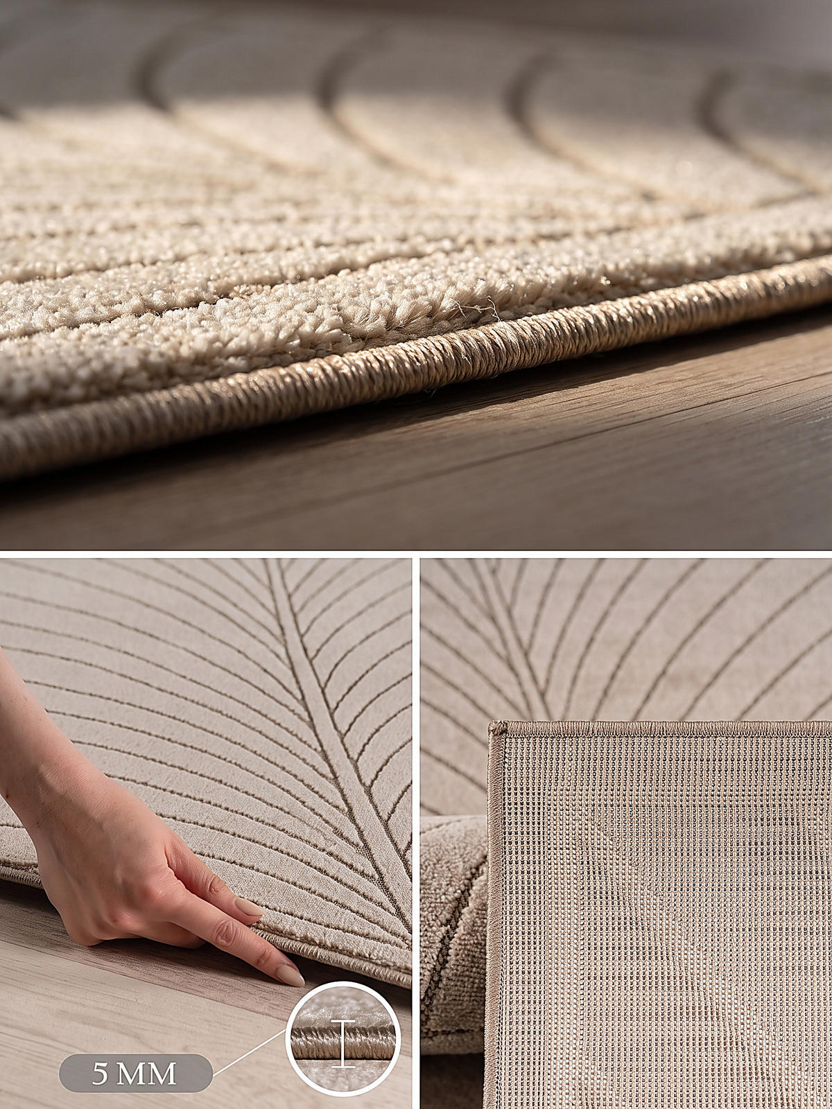 TEPPICH Outdoor, Fußbodenheizung-geeignet, mit Blattmotiv, aus Polypropylen, ENGADIN in Beige, 140 x 200 cm - Beige, Textil (140/200cm) - KADIMA DESIGN