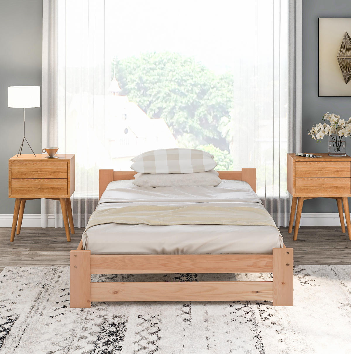 KINDERBETT aus Kiefer 90x200 cm Natur mit integriertem Lattenrost und massiver Konstruktion - Naturfarben, Holz (90/200cm) - Modfu