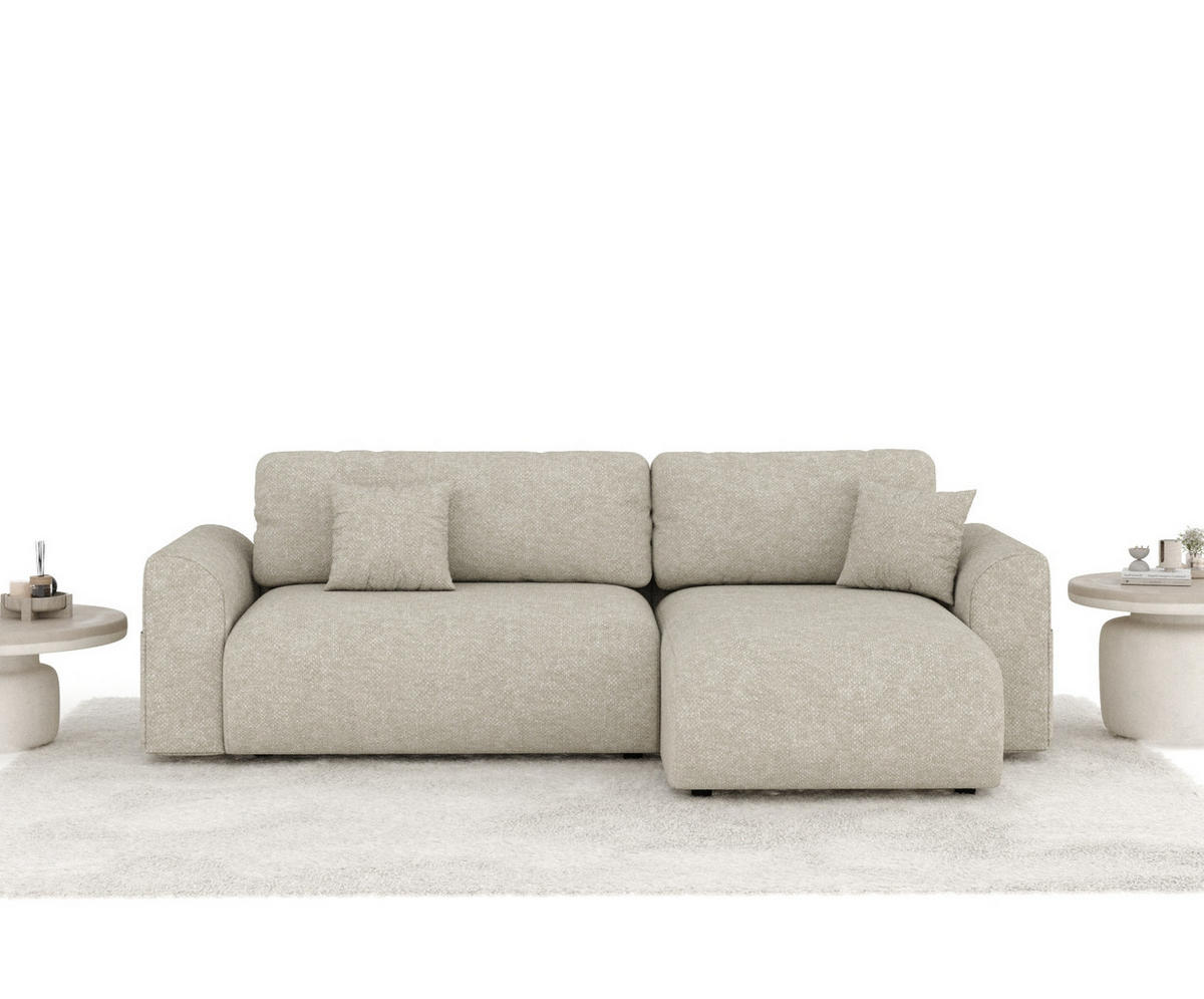 ECKSOFA MIT SCHLAFFUNKTION Bodega Beige Grau Chenille - Beige/Schwarz, Holz/Holzwerkstoff (235/138cm) - Maison de Reve