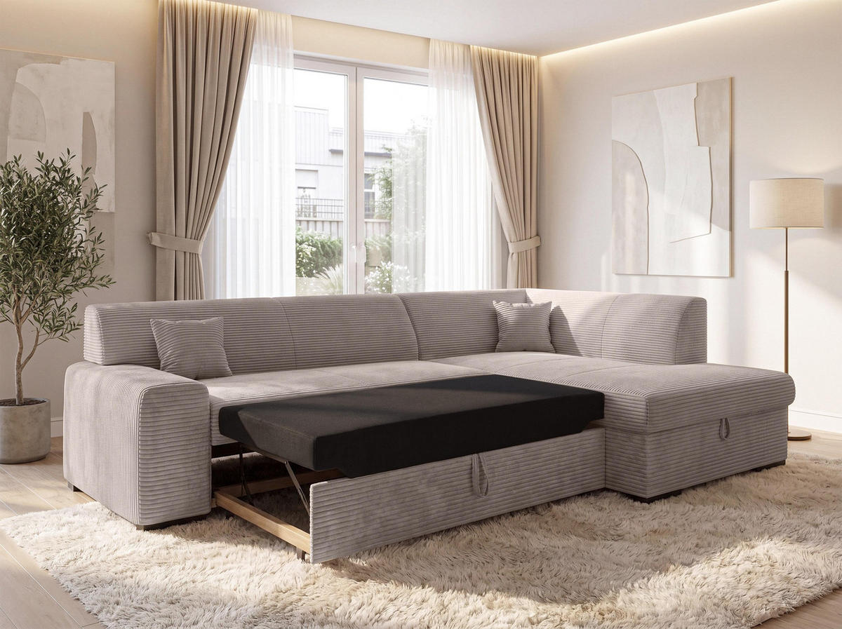 ECKSOFA L Form Minosa Beige 260/175/71 cm Rechts mit Schlaffunktion - Beige/Schwarz, Kunststoff/Textil (175/260cm) - AX Living