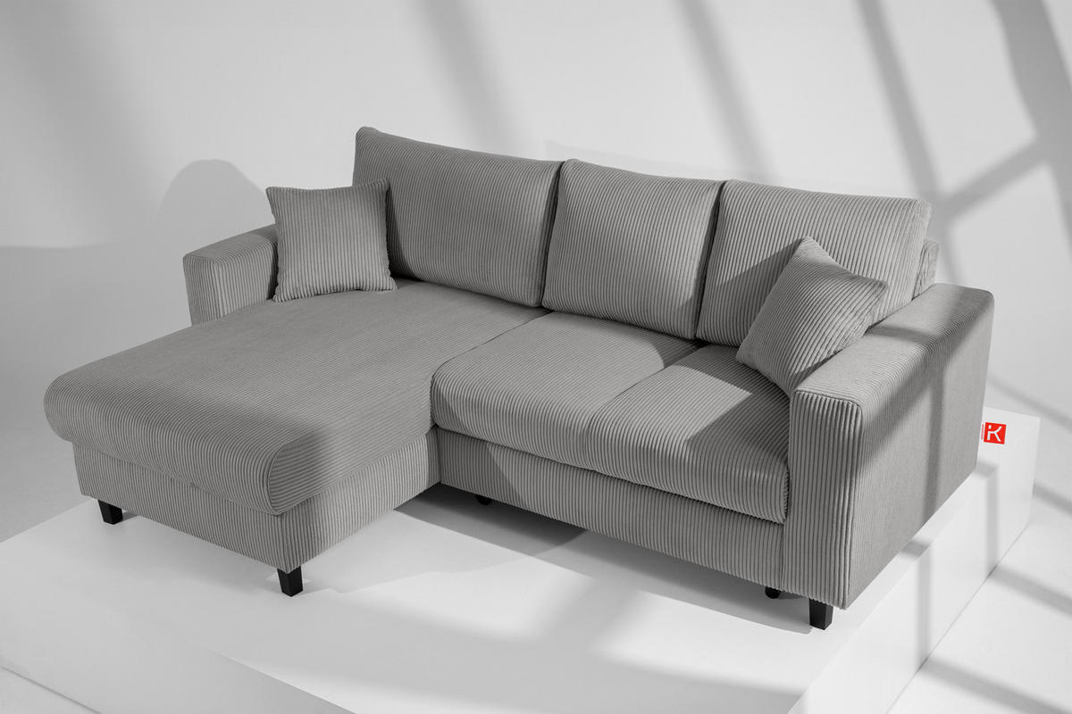 ECKSCHLAFSOFA EGRET Links mit Bettkasten, Cord-Stoff, dunkelgrau - Dunkelgrau, Textil (234/90cm) - KONSIMO®