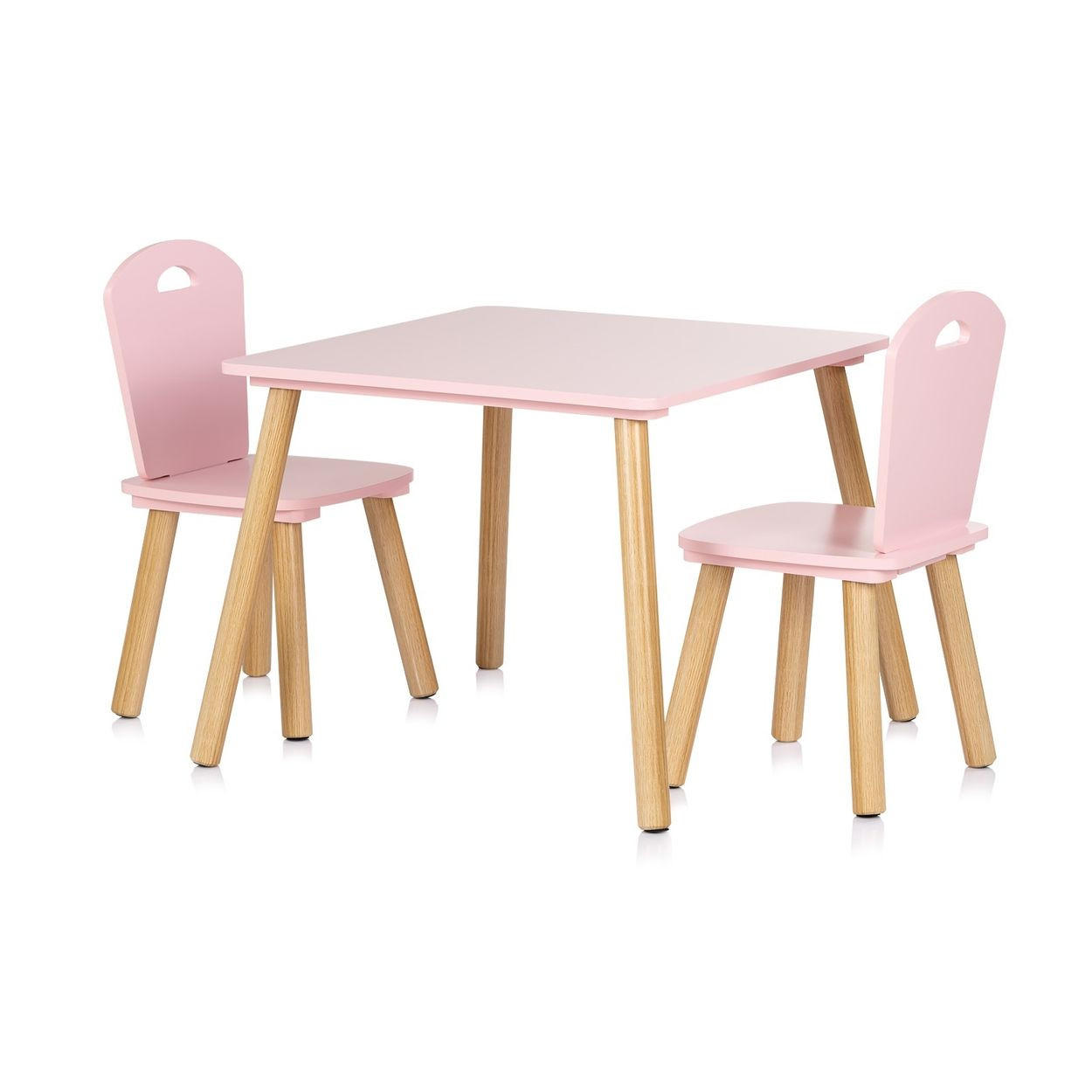 KINDERSITZGRUPPE 3-teilig pink 55 x 55 cm, Holztisch, 2 Holzstühle, Kiefernholzbeine, weiß, 3-teilig - Rosa, Holzwerkstoff (55/45/55cm) - Chipolino