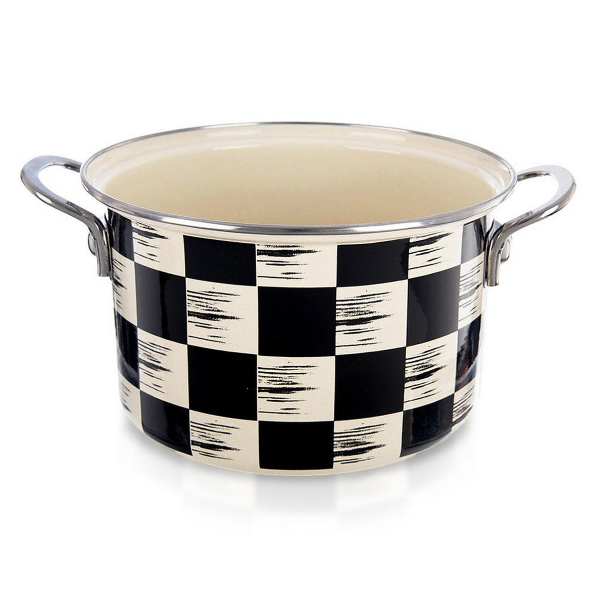 EMAILLIERTOPF Schachbrett mit Karomuster beige - Beige, Metall (22cm) - Orion 