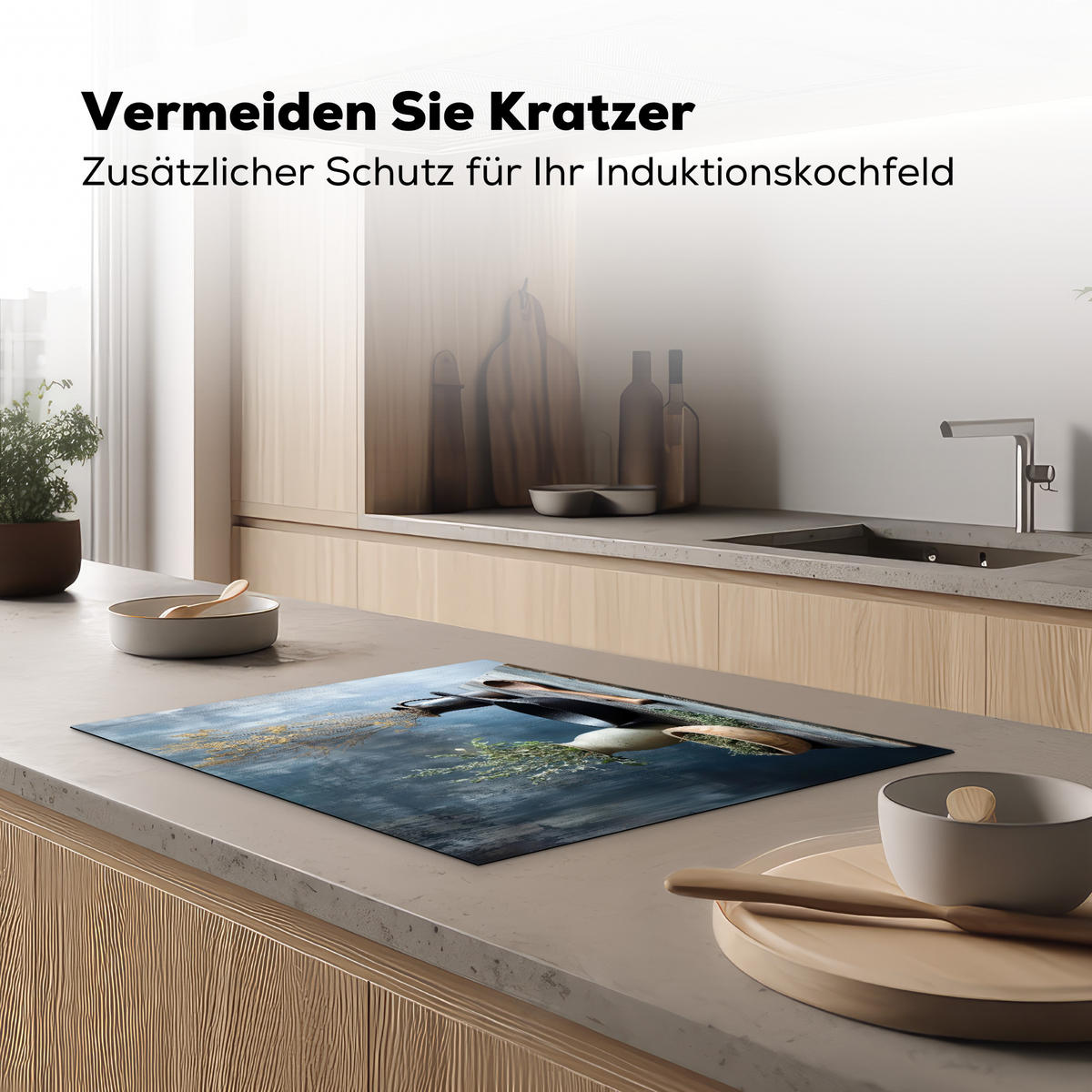 HERDABDECKPLATTE Stilleben - Kräuter - Rustikal Induktionsmatte 71x52 cm - Blaugrau, Kunststoff (71/52/0.2cm) - MuchoWow