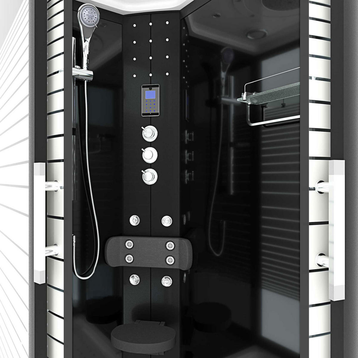 DUSCHKABINE Komplettdusche Dusche D30-73M1R-EC 80x120 cm - Schwarz, Glas/Kunststoff (80/120/215cm) - AcquaVapore by Sandra Jentho