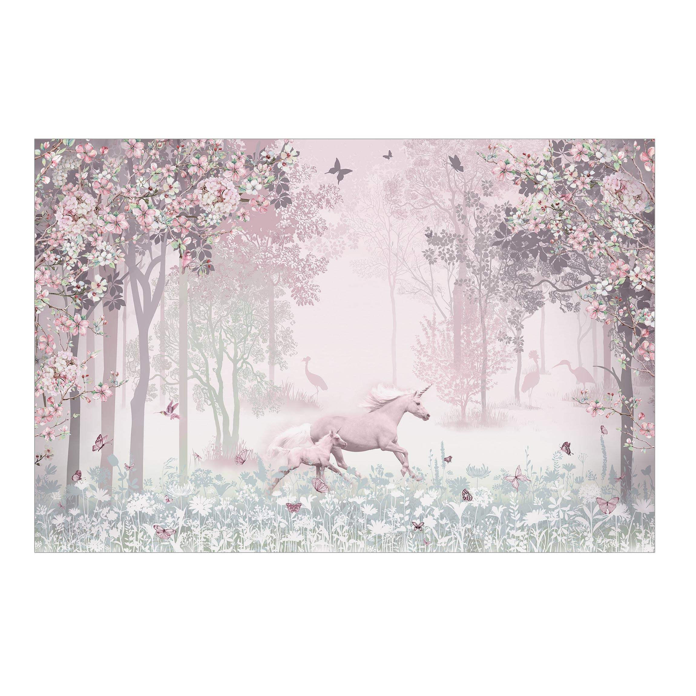 FOTOTAPETE Einhorn auf Blumenwiese in Rosa 384/255 cm - Rosa, Papier (384/255cm) - Bilderwelten