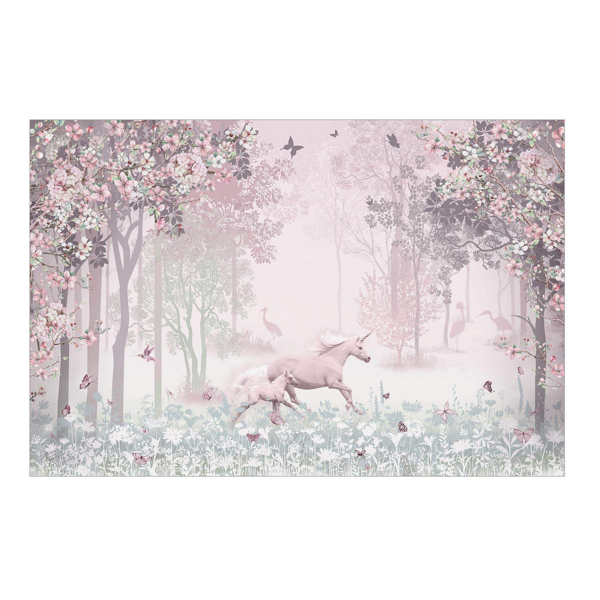 FOTOTAPETE Einhorn auf Blumenwiese in Rosa 336/225 cm - Rosa, Papier (336/225cm) - Bilderwelten