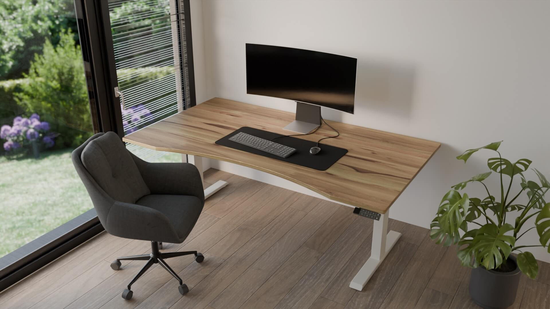 SCHREIBTISCH 150/80 elektrisch höhenverstellbar aus Kernbuche ergonomisch - Weiß - Weiß/Braun, Holz (80/150/72.5cm) - MeinMassivholz