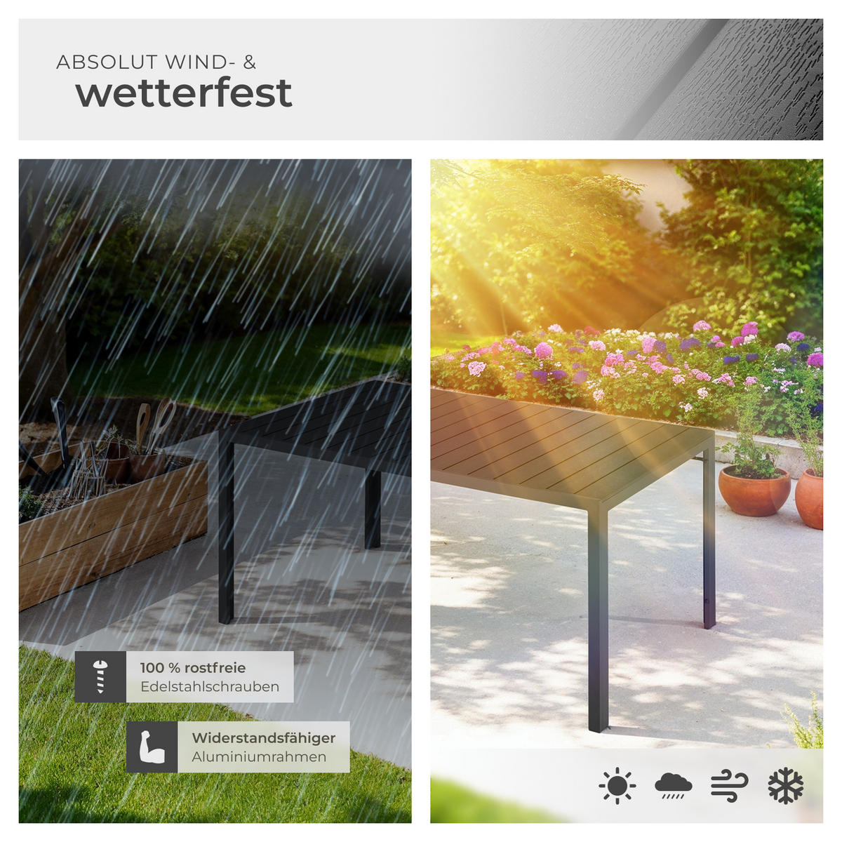 GARTENTISCH Bianca,150 x 90 x 74,5 cm,schwarz/schwarz - Schwarz, Metall (150/90/74.5cm) - tectake