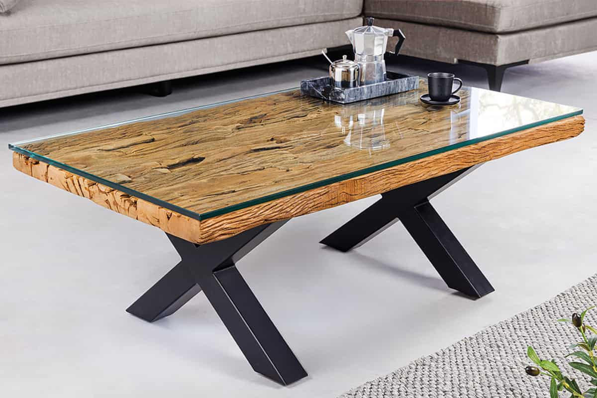 COUCHTISCH BARRACUDA Teakholz rechteckig Braun|Transparent 110cm - Transparent/Schwarz, Glas/Holz (60/110/40cm) - riess-ambiente