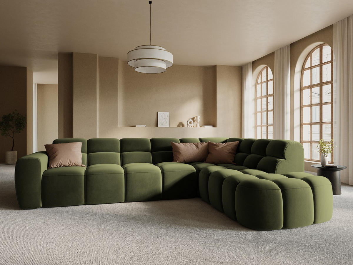 ECKSOFA rechts Lisa aus Samt hellgrün 5 Sitzplätze - Hellgrün, Textil (234/293cm) - Micadoni