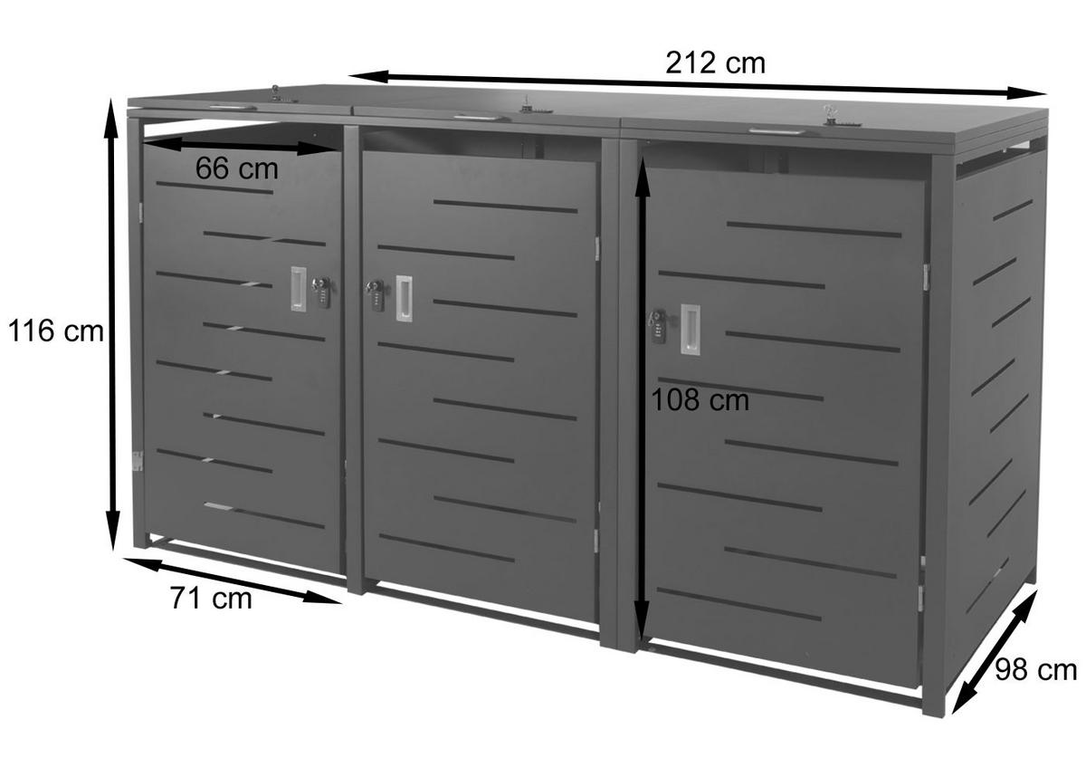 3ER-/6ER-MÜLLTONNENVERKLEIDUNG Anthrazit - Anthrazit, Metall (212/116/98cm) - MCW