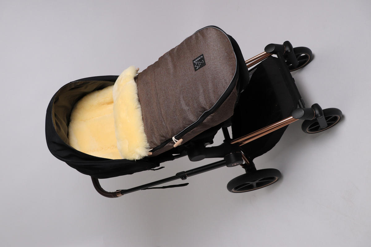 LAMMFELL-FUSSSACK Love the Nature, brown melange - Mokka, Fell (44/95cm) - Kaiserbaby