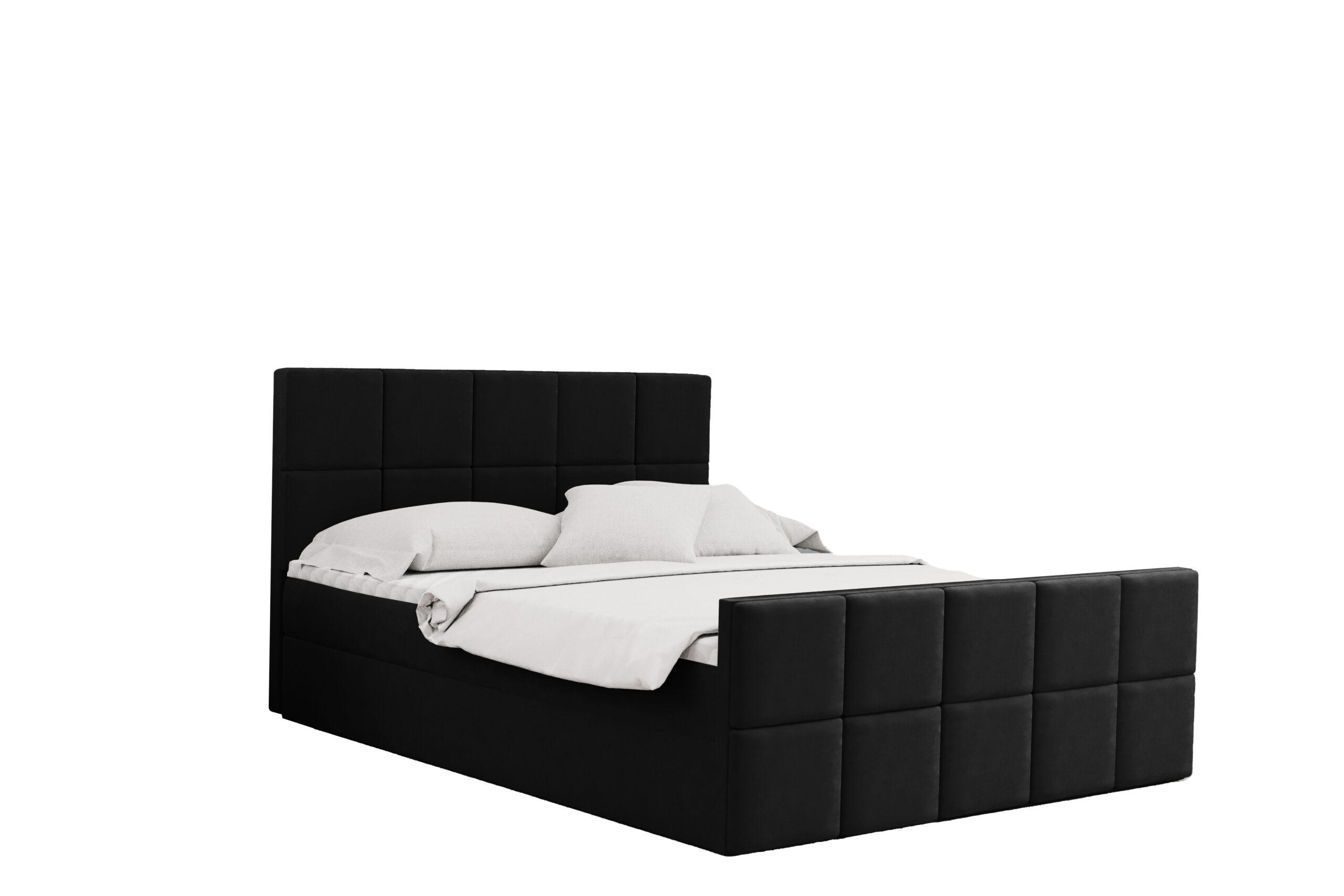 BOXBETT mit Bettkasten und Matratze Topper HANA Stoff Matt Velvet Schwarz 140x200 cm H3-Bonell - Schwarz, Holz/Textil (140/200cm) - Kaiser Möbel