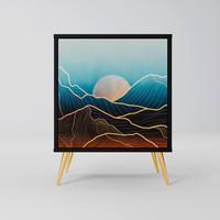 SIDEBOARD LUNAR SECRETS, Schwarz, 57,5x42x75,5 cm, Goldfarbene Metallfüße - Goldfarben/Multicolor, Holzwerkstoff/Metall (57.5/75.5/42cm) - SpaceRebels