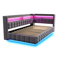 POLSTERBETT 90x200 cm mit hydraulischem Stauraum und Regal - LED Beleuchtung - USB & Typ-C - Grau - ohne Matratze - Grau, Textil (90/200cm) - DELFA