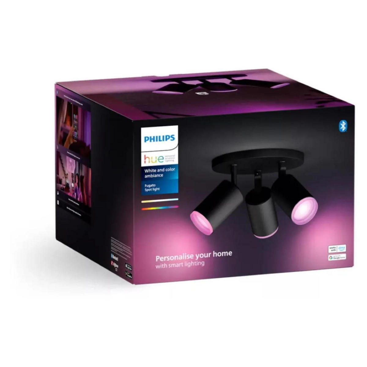 DECKENLEUCHTE Fugato Schwarz - Schwarz, Metall (3/3/15.3cm) - Philips HUE