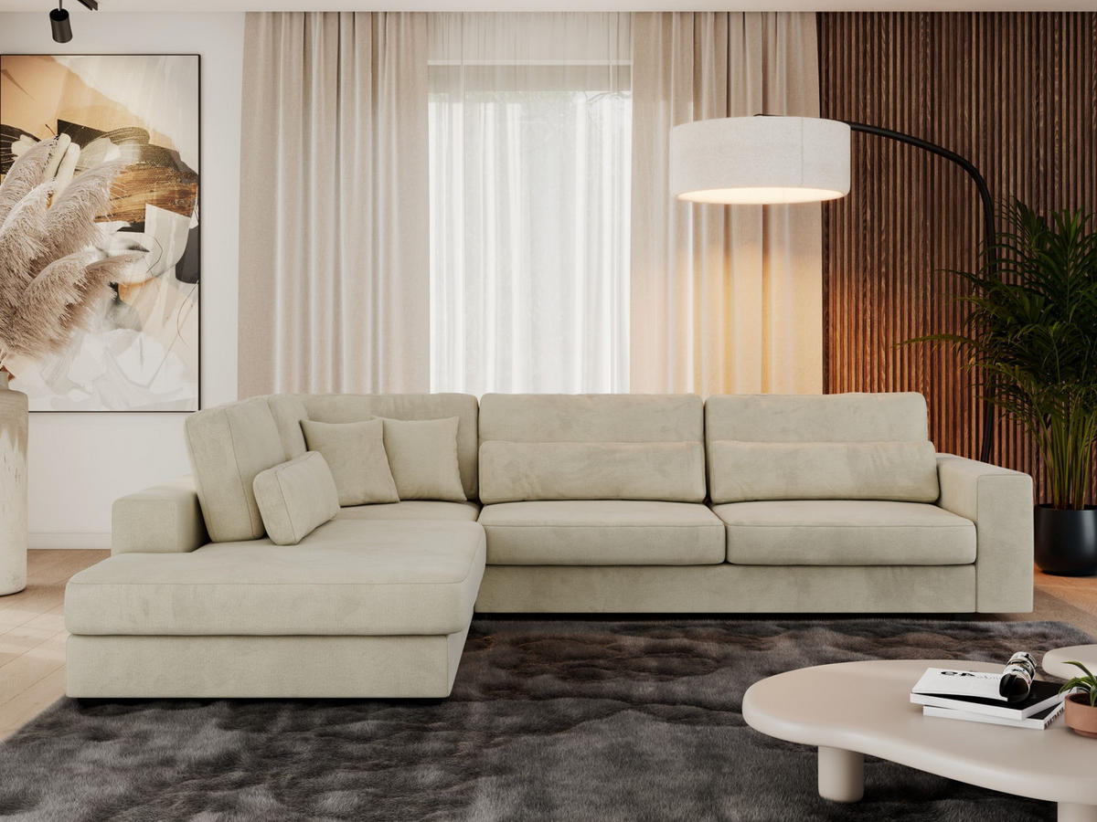 ECKSOFA Savona Beige Velvet - links - Beige/Schwarz, Kunststoff/Textil (316/249cm) - MKS