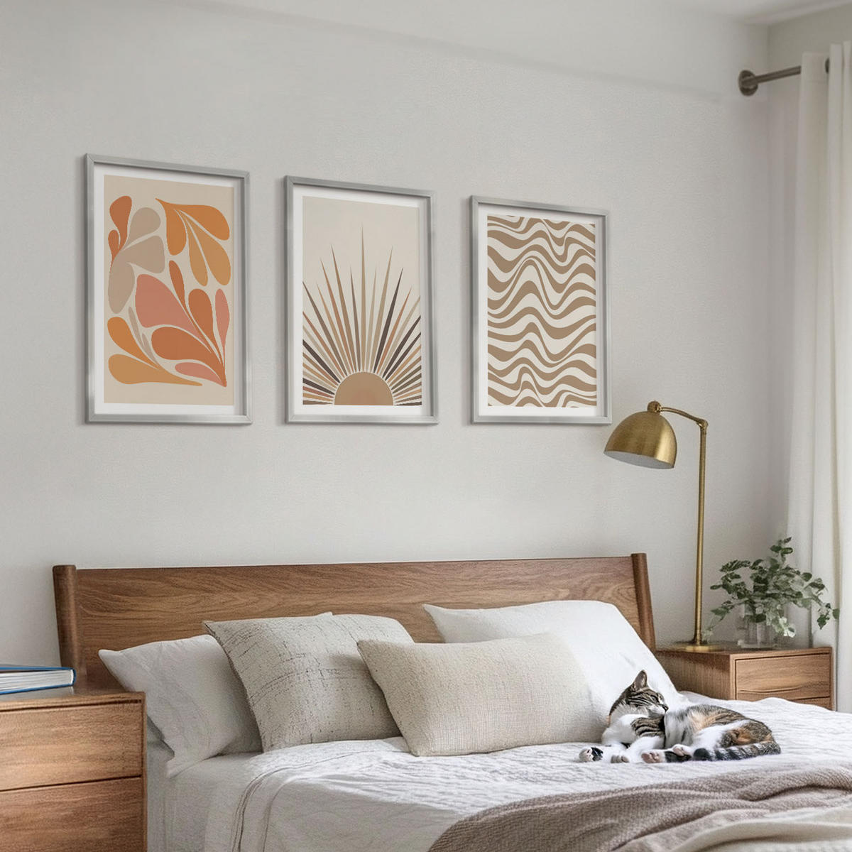 BILDER SET 3er Set - 40x60 cm Silberner Rahmen - Sonnen-Boho-Pastelltönen - Silberfarben, Kunststoff (40/60cm) - TULUP