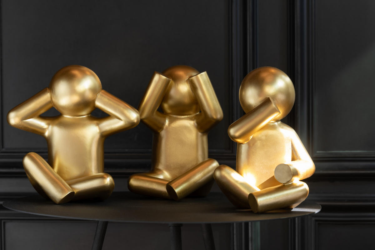 FIGUR P'TIT MAURICE SITZEND - Polyresin - Gold - 3er Set - Goldfarben, Glas/Naturmaterialien (15/25/24cm) - J-Line