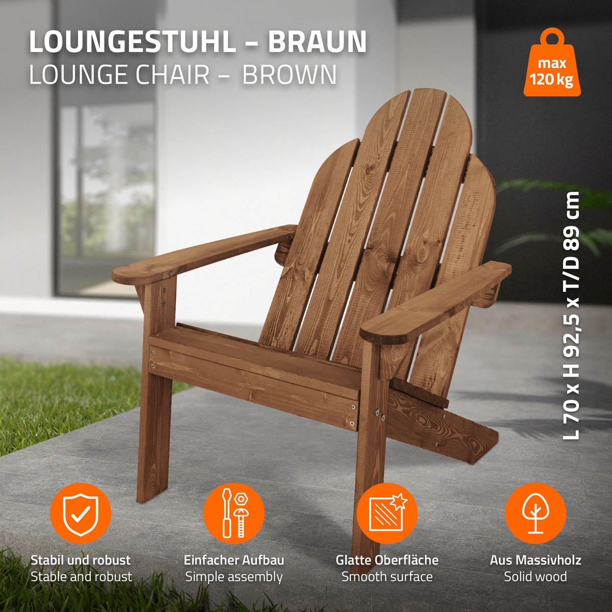 STUHL Lounge Holz - Braun, Holz (89/92.5/70cm) - ECD-Germany