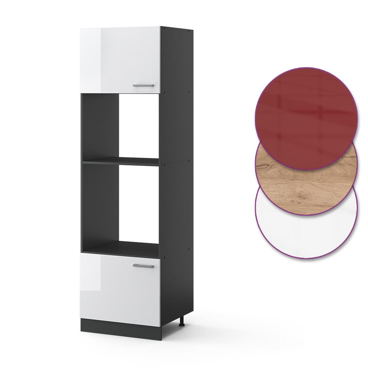MIKROWELLENSCHRANK R-Line Weiß Hochglanz 60 cm - Weiß Hochglanz/Anthrazit, Holzwerkstoff (60/206.8/57.2cm) - Vicco