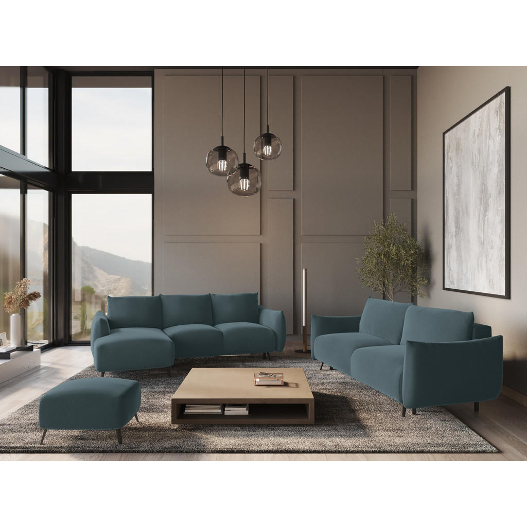 Thumbnail - Makamii Ecksofa, Petrol, Textil, 3-Sitzer, Füllung: Schaumstoff, L-Form, Ottomane links, 242x162 cm, Made in EU, Wohnzim...
