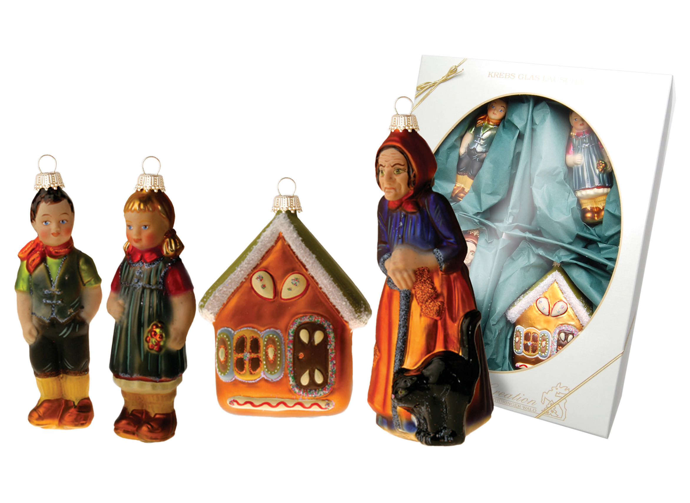 CHRISTBAUMSCHMUCK Hänsel und Gretel Mehrfarbig 17cm (Glas / 4 Stk.) - Multicolor, Glas (9/17/7cm) - Krebs Glas Lauscha