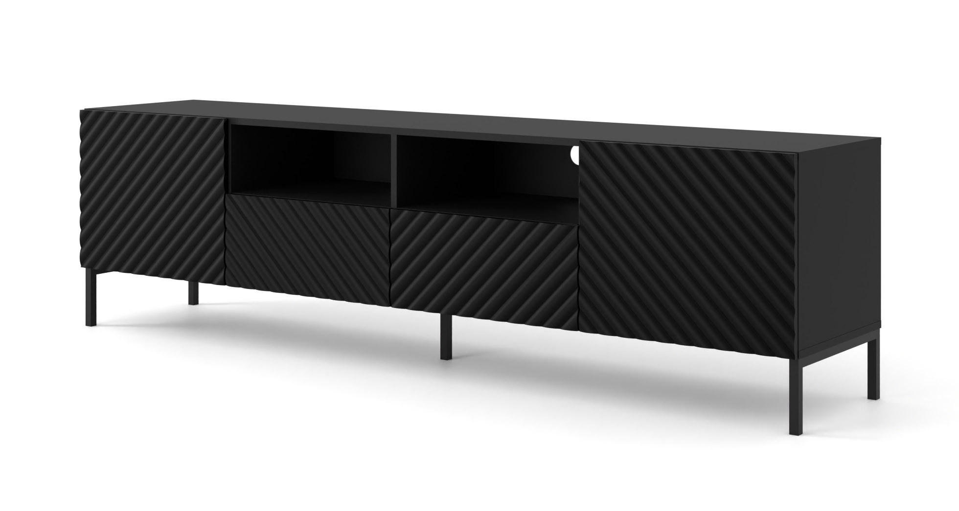 TV LOWBOARD Schwarz, Schwarz 200/56/42 - Schwarz, Holzwerkstoff (200/56/42cm) - RAUMHIRSCH FURNITURE