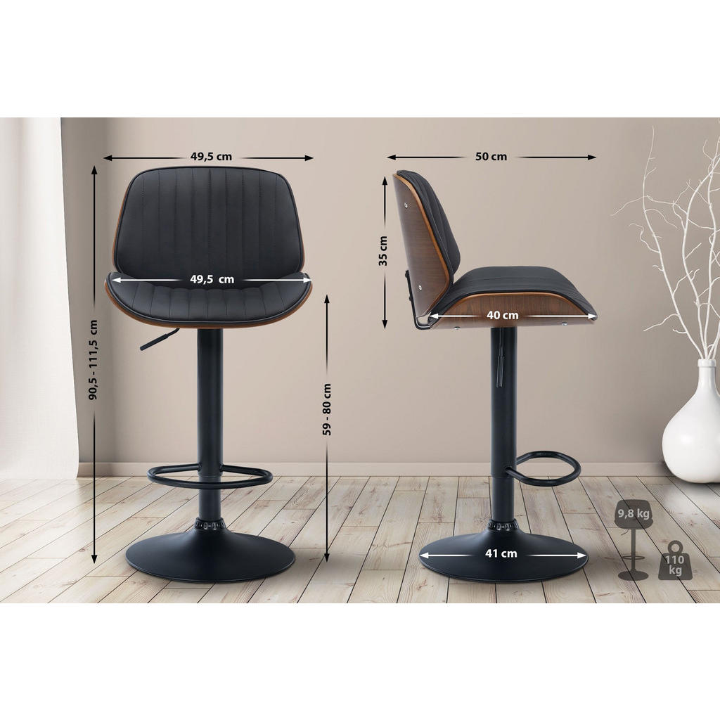 Thumbnail - CLP Barhocker, Schwarz, Walnuss, Textil, 49.5x90x50 cm, Esszimmer, Barmöbel, Barhocker