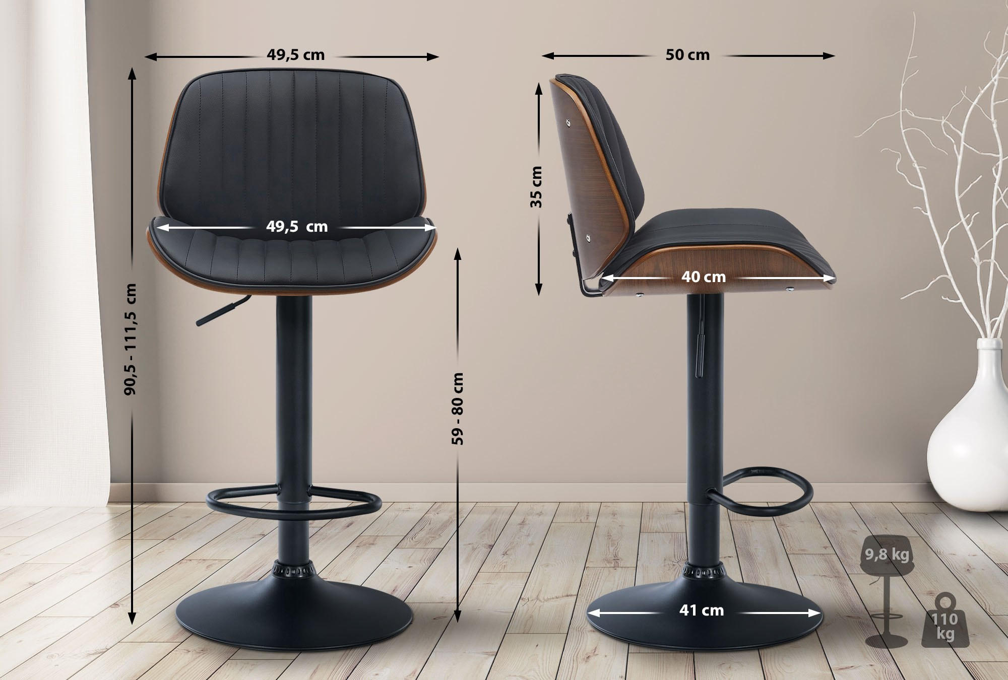 Thumbnail - CLP Barhocker, Schwarz, Textil, 49.5x90x50 cm, Esszimmer, Barmöbel, Barhocker