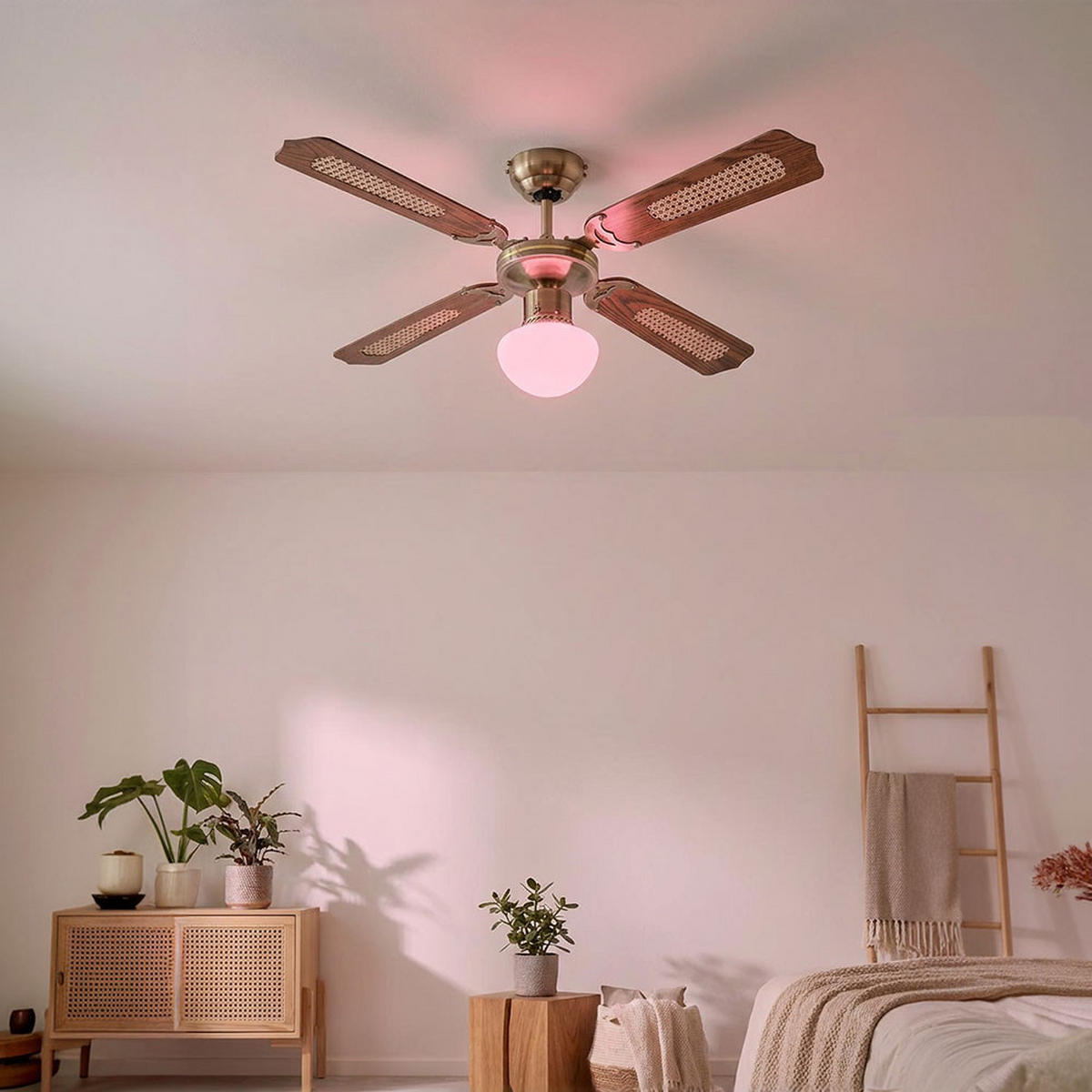 LED DECKENVENTILATOR Messing Opal - Messingfarben, Glas (106.6/52/41.5cm) - Globo Lighting