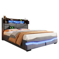 ČALÚNENÁ posteľ 140/200 cm s hydraulickým úložným priestorom, LED osvetlením, USB/Typ-C nabíjaním a čelom s odkladacím priestorom, Sivá - sivá, textil (140/200cm) - Redom