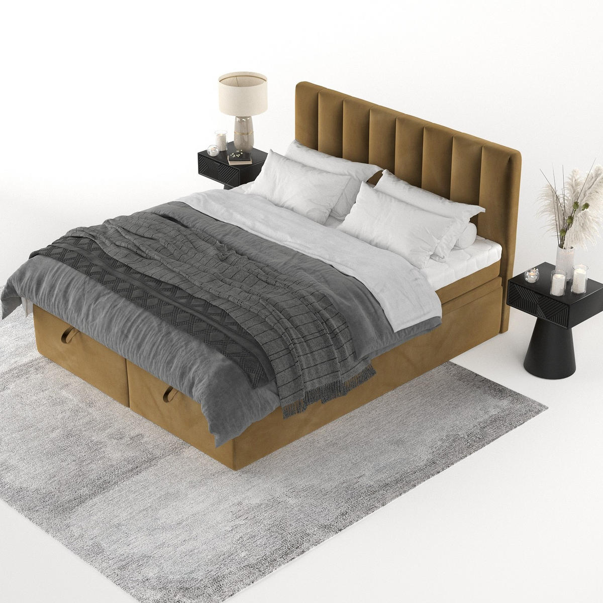 BOXBETT Lume 180/200 cm Honiggelb im Kronos Stoff - Schwarz/Honig, Holz/Holzwerkstoff (180/200cm) - AltaBeds