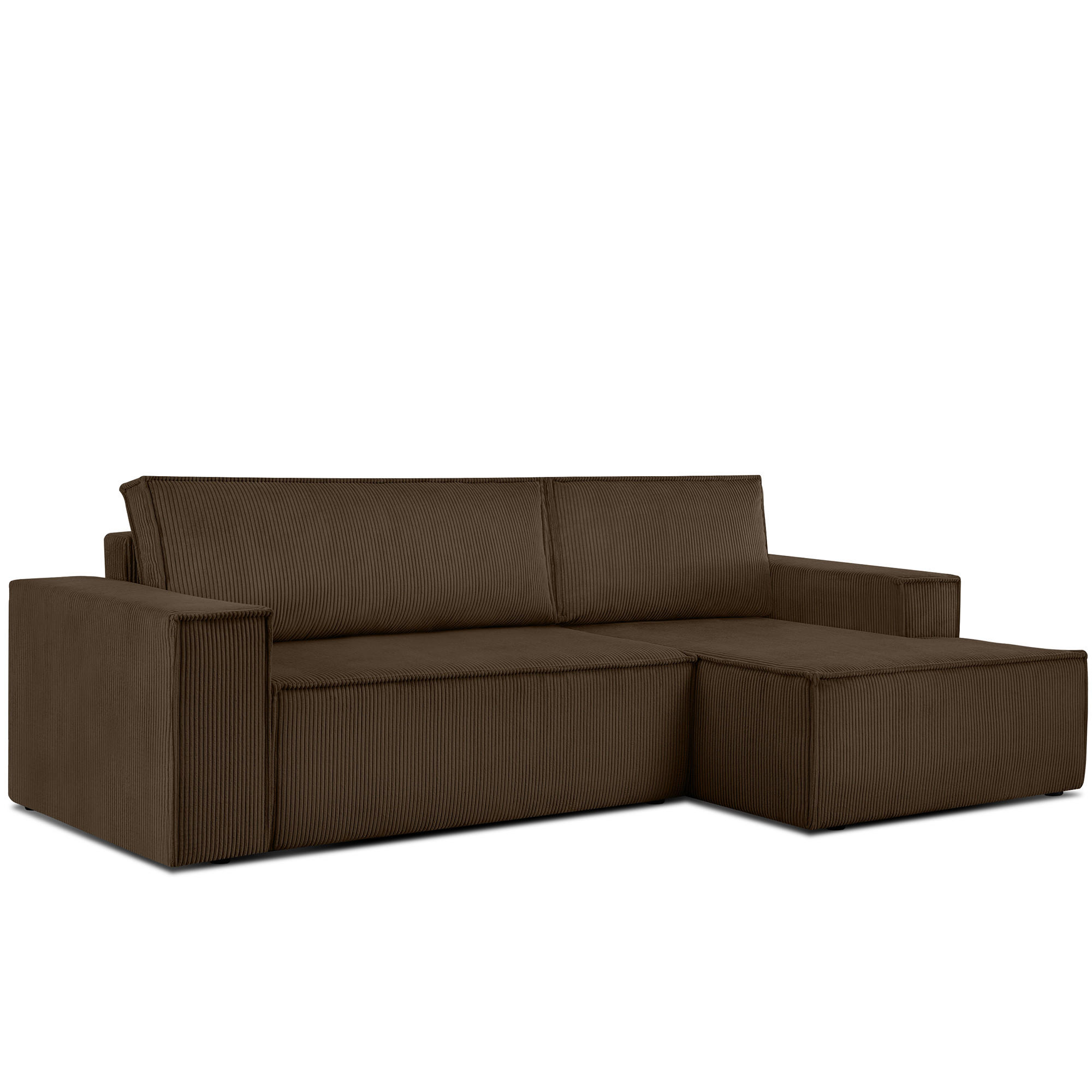 ECKSCHLAFSOFA-RECHTS NAPI in Pet Friendly Cord-Stoff, dunkelbraun - Dunkelbraun/Schwarz, Textil (262/148cm) - KONSIMO®