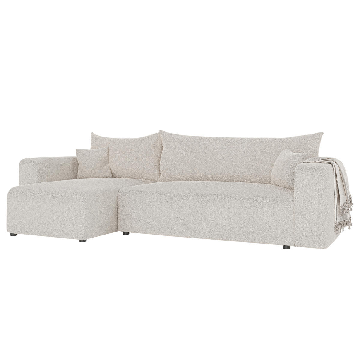 ECKSOFA Creme in Bouclé, Teddystoff mit Bettkasten - Creme, Textil (248/145cm) - Idohome