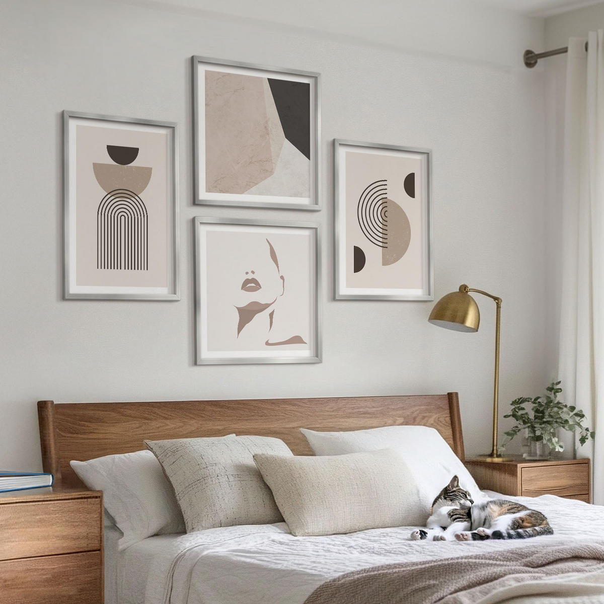 BILDER SET 4er Set - 50x50 cm & 40x60 cm Silberner Rahmen - Abstrakte Gesichtsformen - Silberfarben, Kunststoff (50/50cm) - TULUP