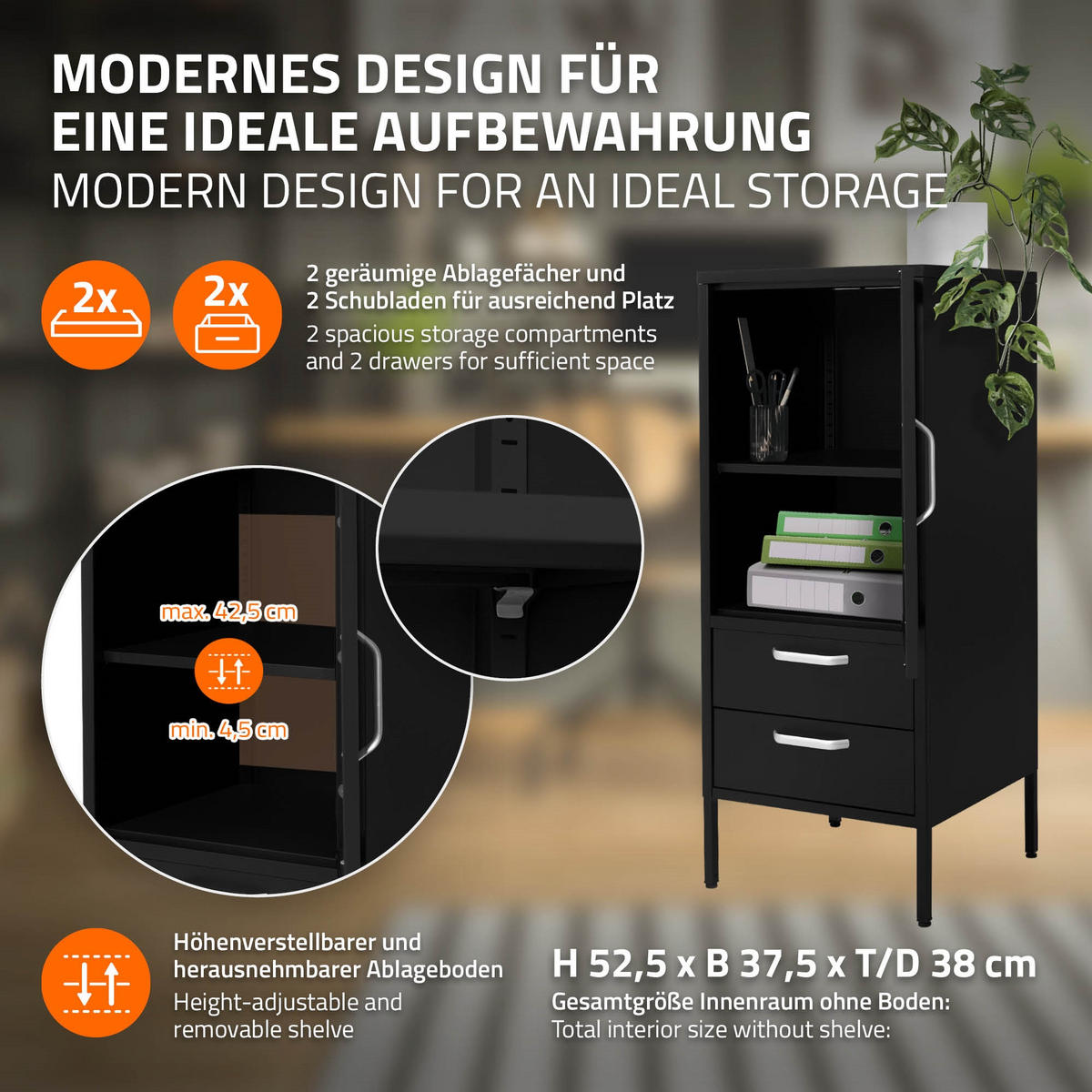 VITRINENSCHRANK Schwarz 42/40/102 cm - Schwarz, Metall (40/102/42cm) - ML-DESIGN