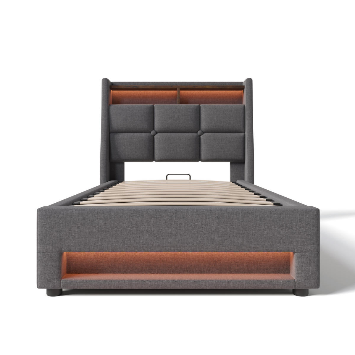 POLSTERBETT 90/200 cm Grau aus Leinen mit LED und USB - Grau, Textil (90/200cm) - OKMYHOME