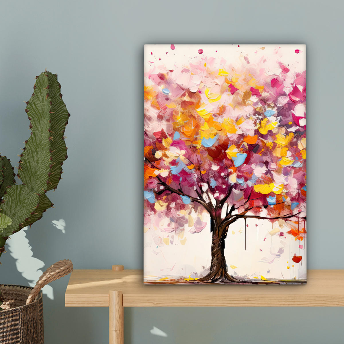 LEINWANDBILD Aquarell - Baum - Kunst - Abstrakt Deko Wohnzimmer 20x30 cm - Multicolor, Textil (20/30cm) - MuchoWow