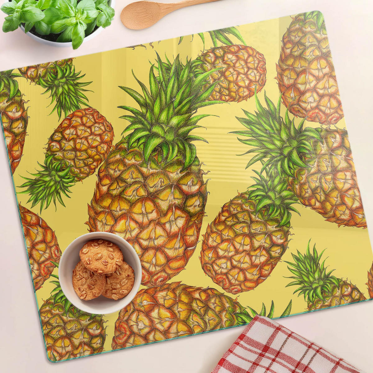GLASPLATTE 60x52 cm Ananas - Multicolor, Glas (60/0.4/52cm) - TULUP