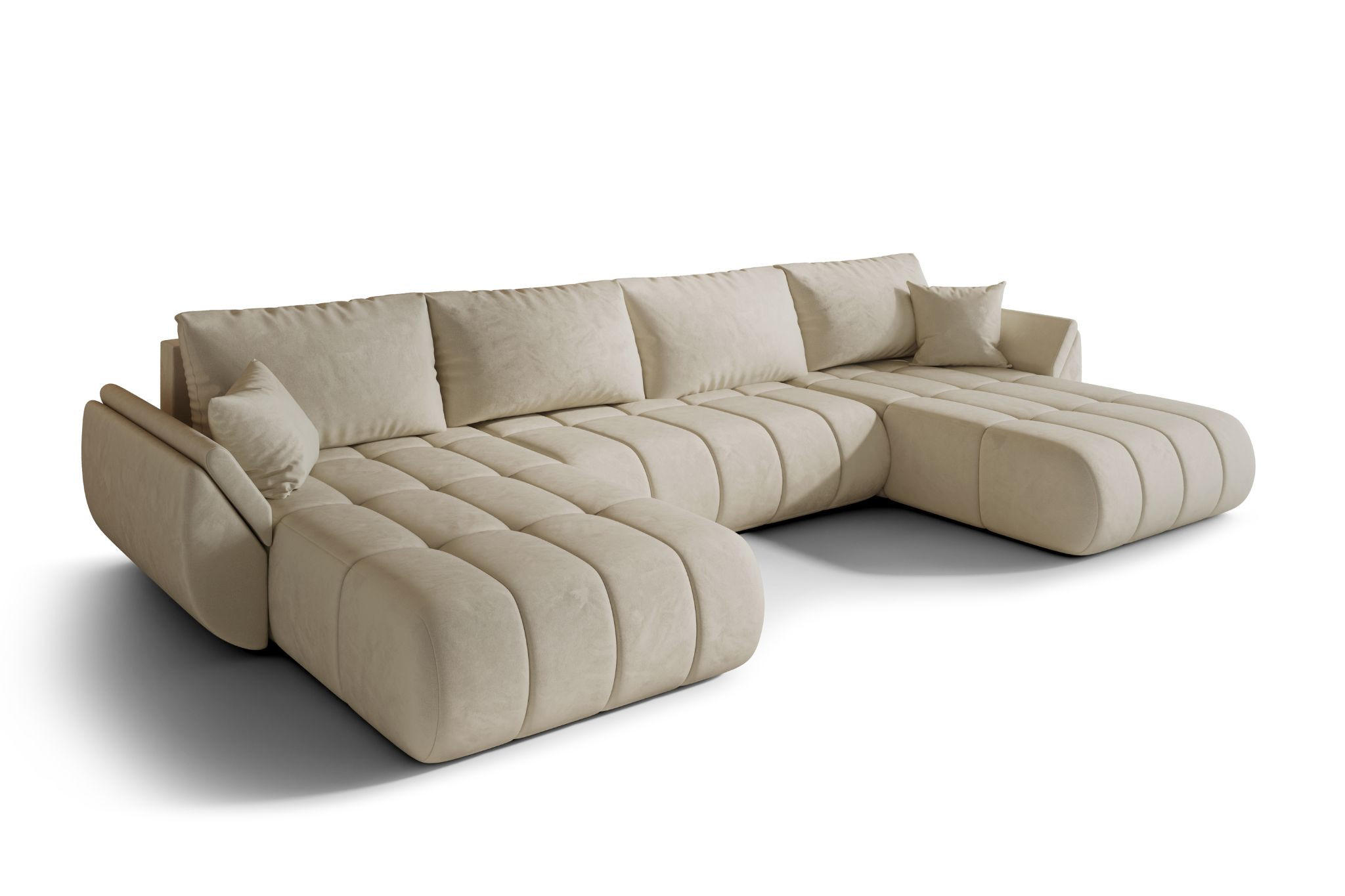 ECKSOFA mit schlaffunktion und bettkasten TOKYO U PREMIUM, stoff MONOLITH, Ecru - Ecru, Holz (384/190cm) - Kaiser Möbel