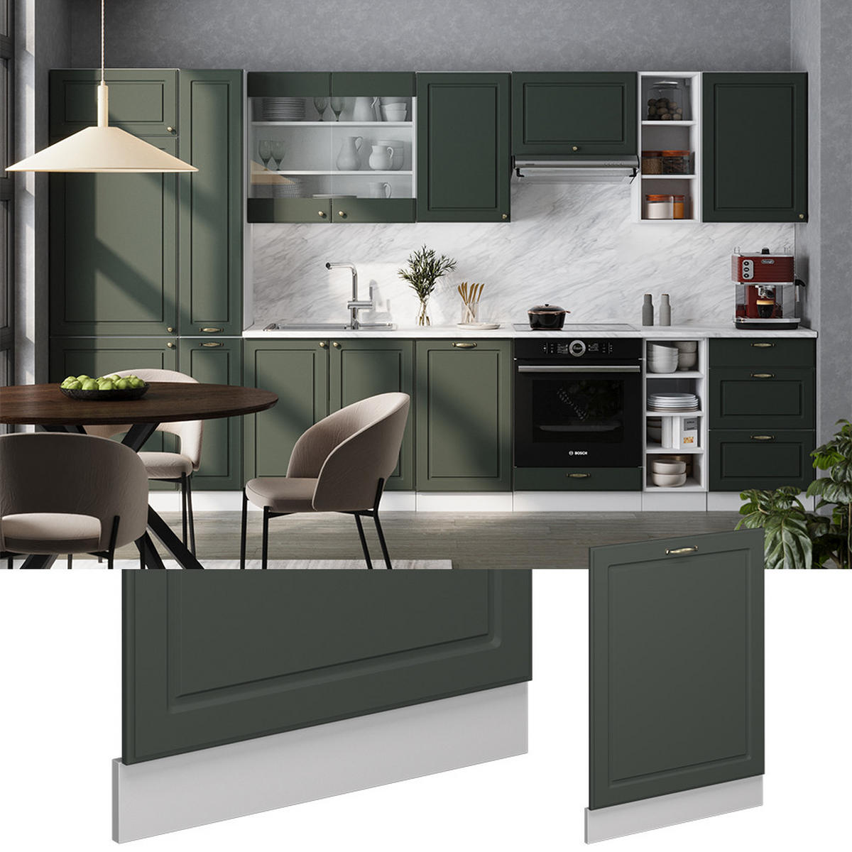 GESCHIRRSPÜLBLENDE Fame-Line Grün-Gold Landhaus 60 cm , AP Eiche - Weiß/Grün, Holzwerkstoff (60/81.8/1.6cm) - Vicco