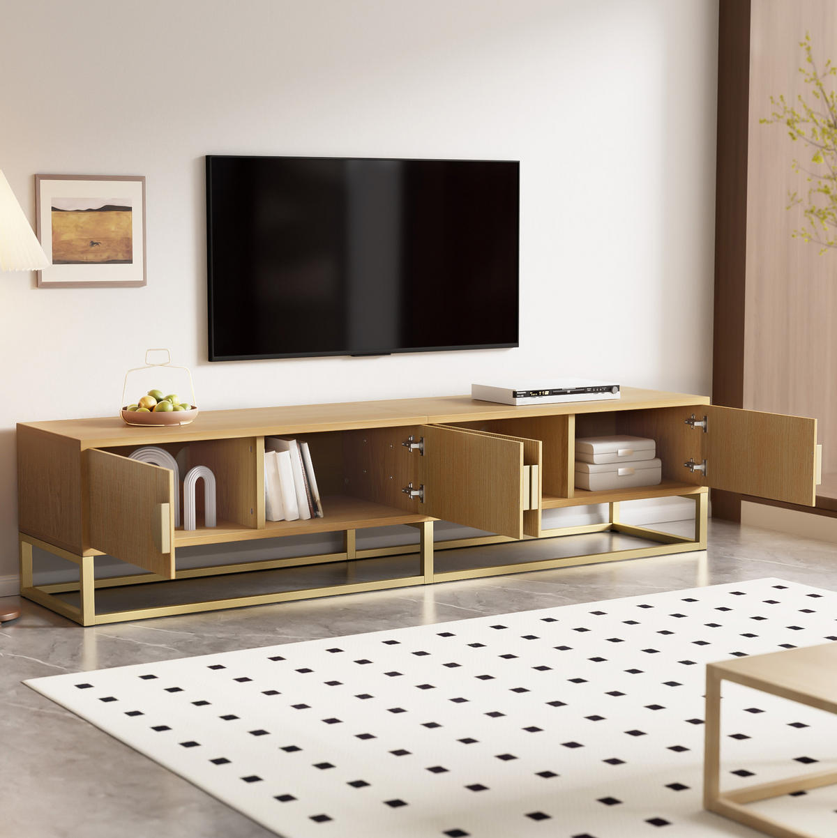 TV-BOARD 180/40/40 cm holzfarben aus MDF mit 4 Türen - Braun, Holzwerkstoff (180/40/40cm) - OKWISH
