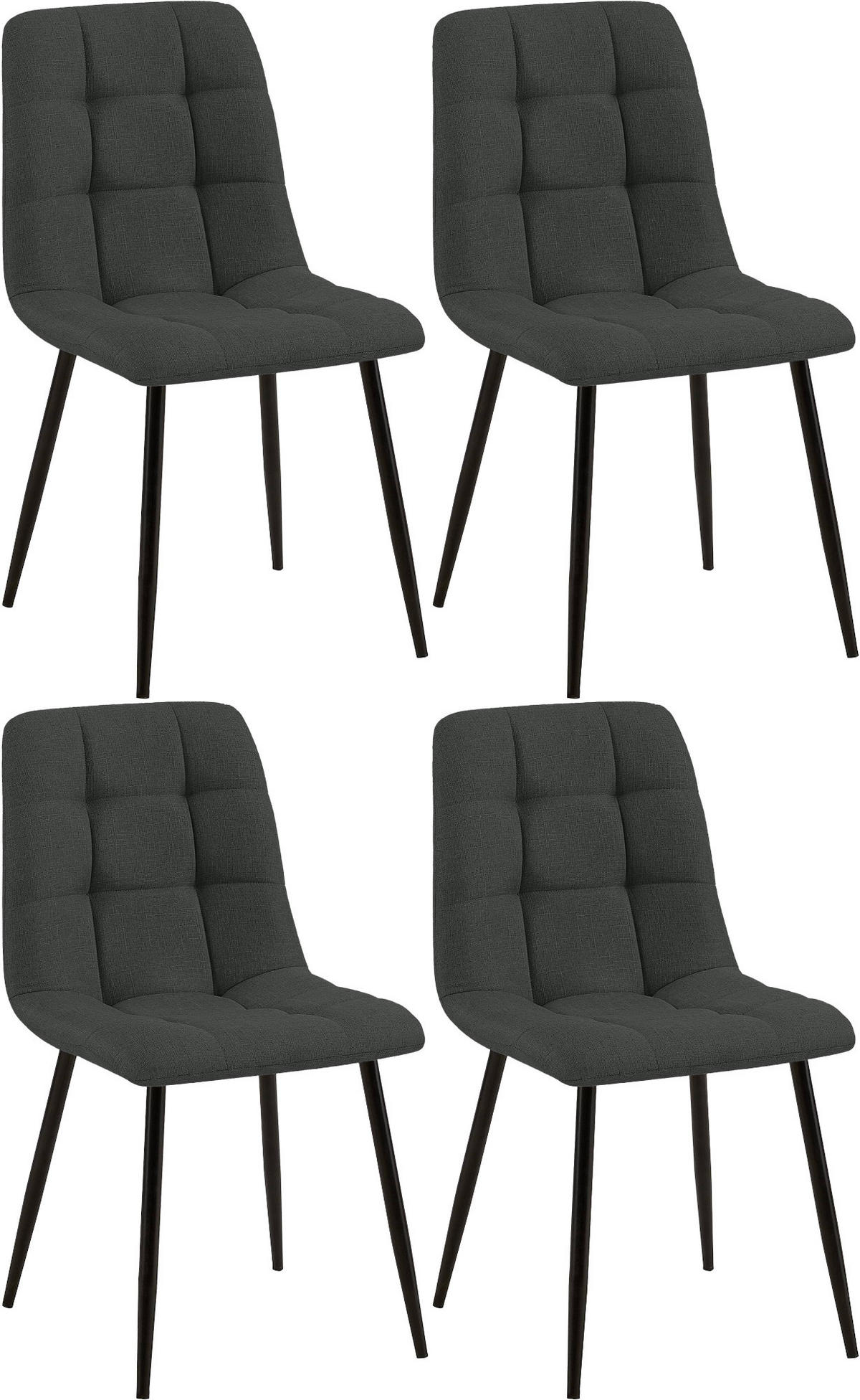 STUHL 4er Set Stoff Dunkelgrau - Dunkelgrau/Schwarz, Textil/Metall (45/84/55cm) - CLP