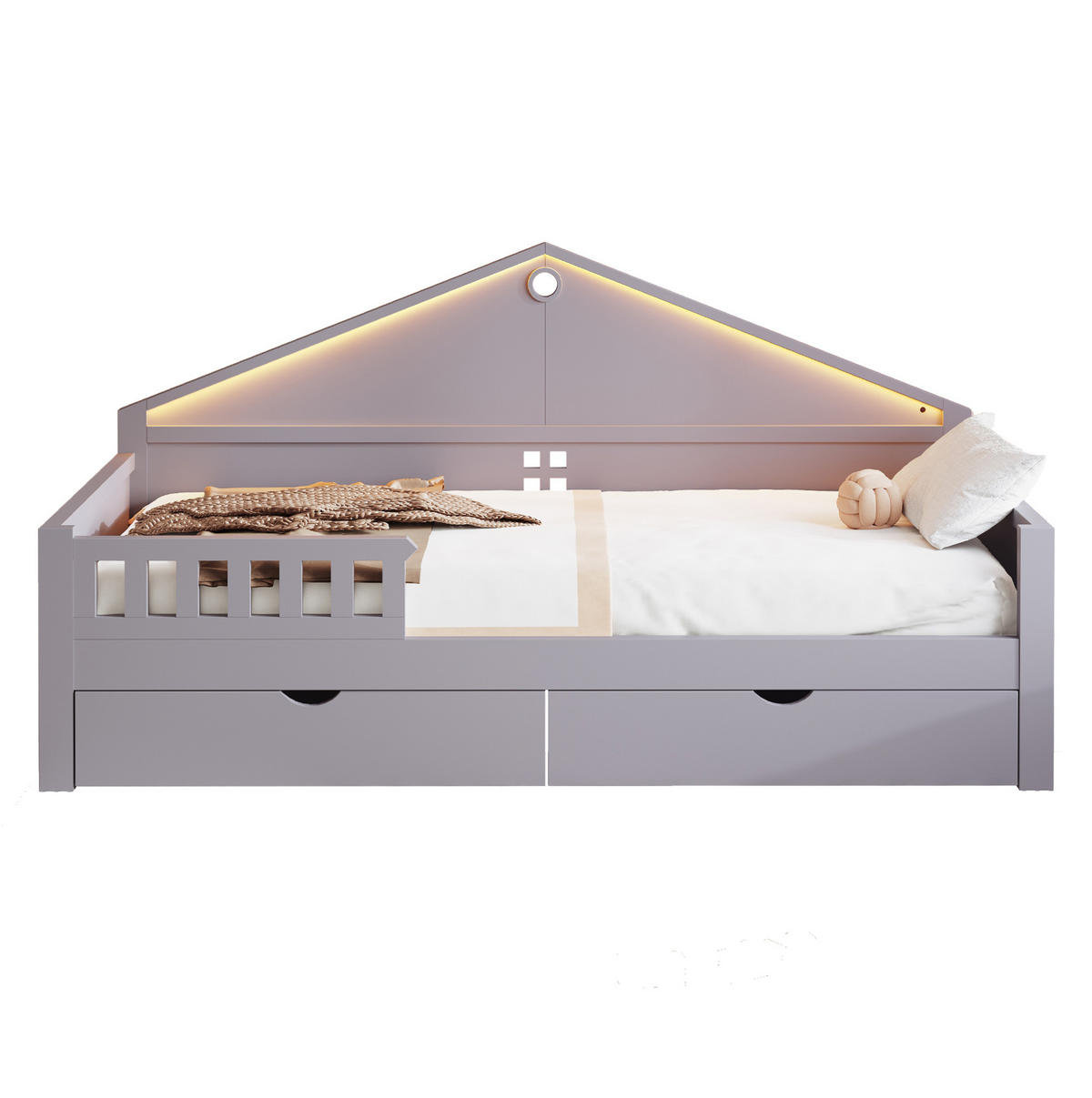 KINDERBETT 90/200 cm in Grau mit LED-Beleuchtung und 2 Schubladen - Grau, Holz (90/200cm) - Flora Grace