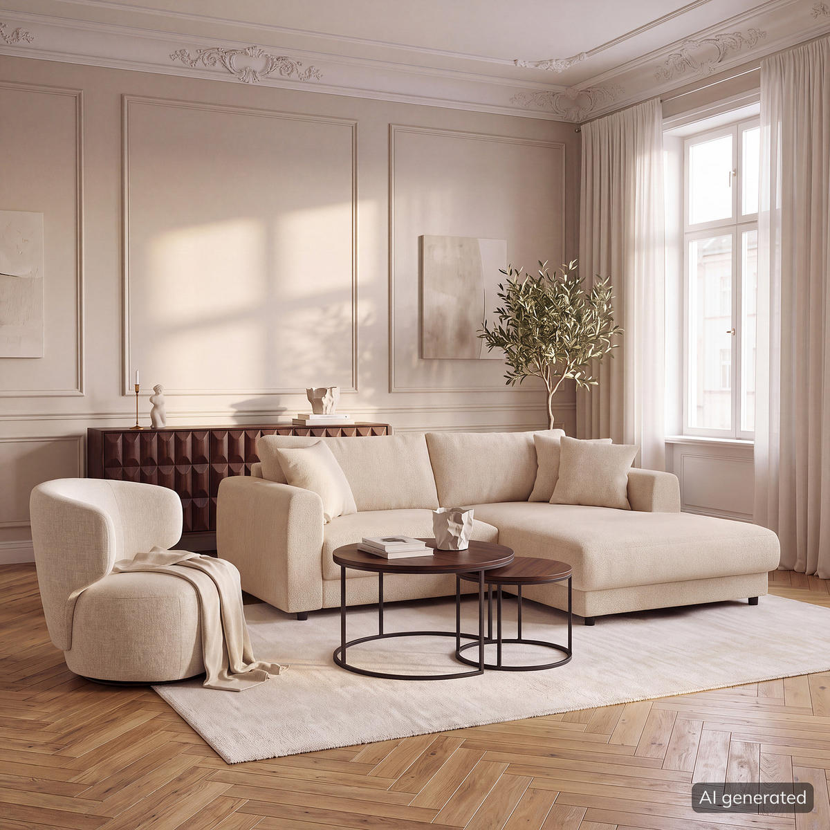 ECKSOFA mit Longchair - Beige/Schwarz, Holz/Kunststoff (238/183cm) - home24