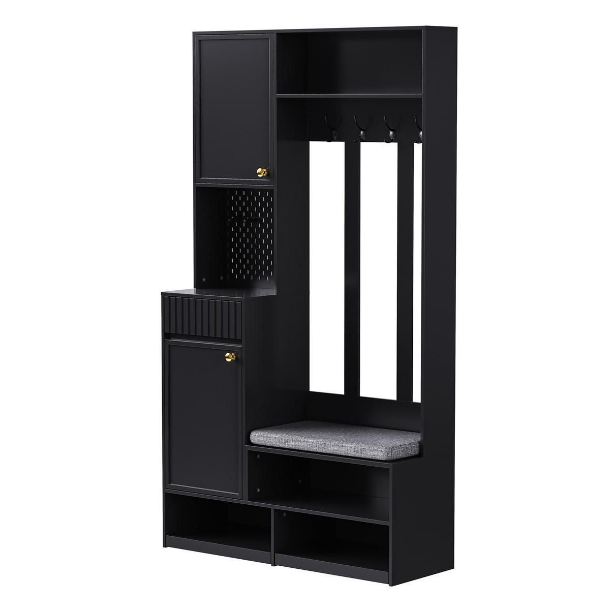 GARDEROBENSET mit Sitzbank 100 x 35 x 180 cm MDF Black 6-in-1 - Schwarz, Holzwerkstoff (35/180/100cm) - Beauniv
