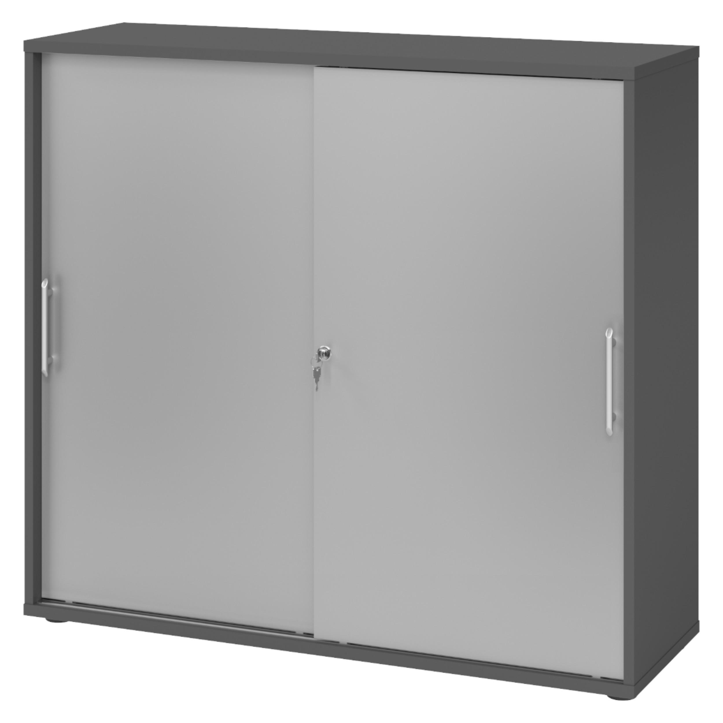 SCHIEBETÜRENSCHRANK - 3 Ordnerhöhen 40/120/110 cm in Graphitfarben/Silberfarben Relinggriff (Kunststoff) - Silberfarben/Graphitfarben, Holzwerkstoff (120/110/40cm) - bümö