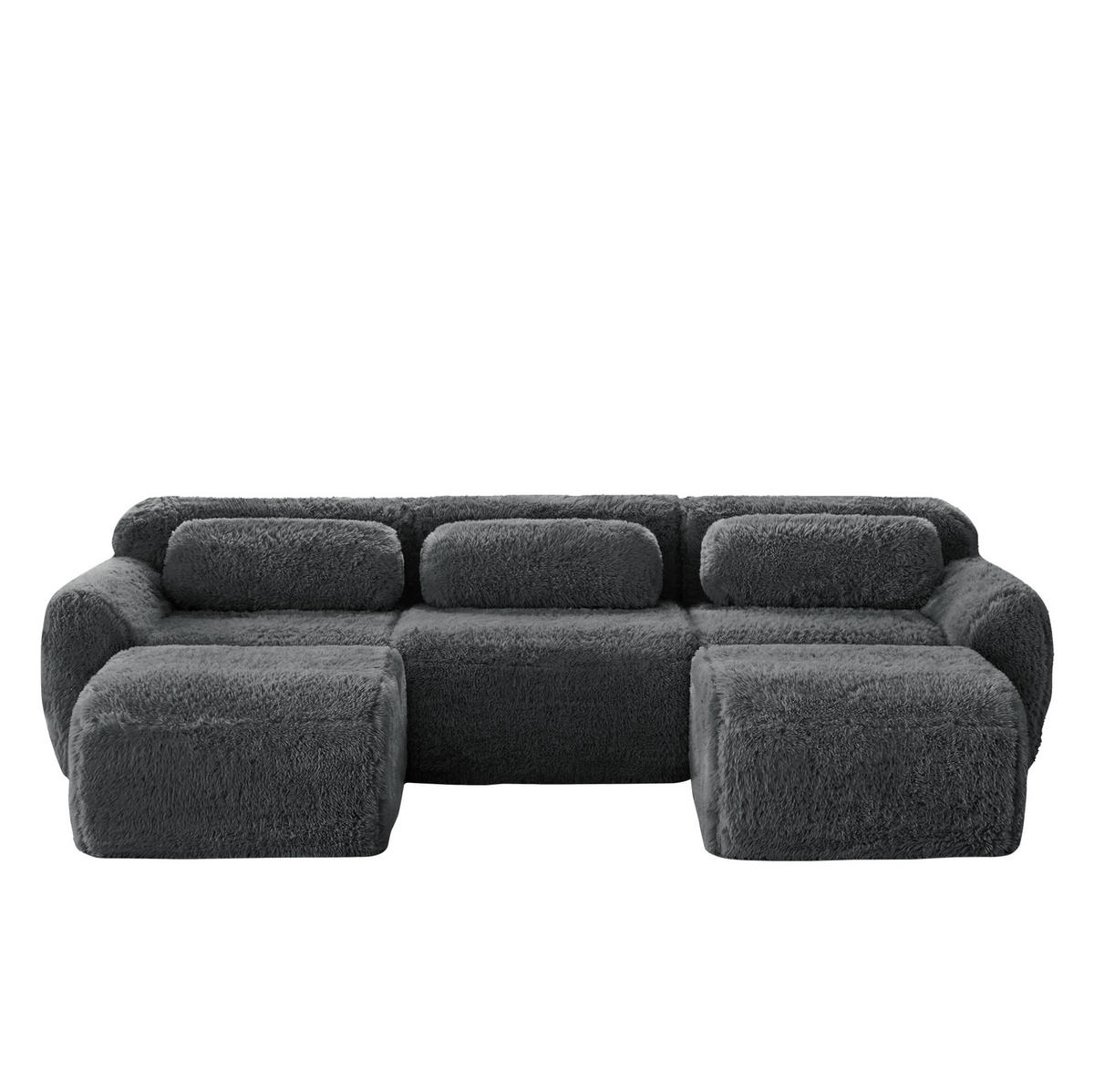 ECKSOFA 291/179/73 cm grau aus Plüschstoff modular in U-Form ohne Montage - Grau, Textil (179/291cm) - OKWISH